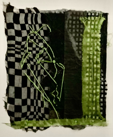 Mulberry paper, fabric, thread